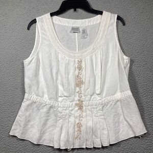 Emma James Top Women's 12 Ivory Embroidered Linen Blend Sleeveless Peasant Beach